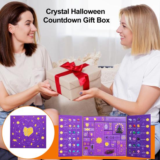 Reiki Krystall Halloween Nedtelling Gaveeske 2025 Helbredende Stener Adventskalender Steinsamling Energi Edelsten Gravekit for Voksne Tenåringer Kvinner