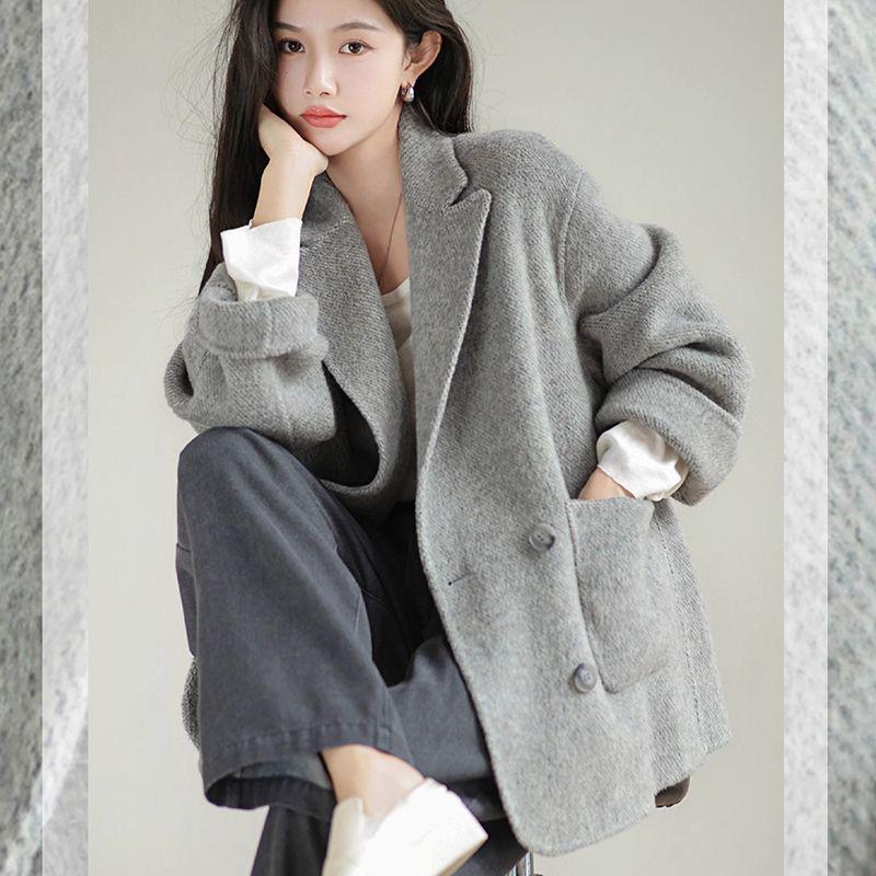 

2025 Mid-Length Elegant Double-Breasted Wool Coat XS (up to 100 Jin)