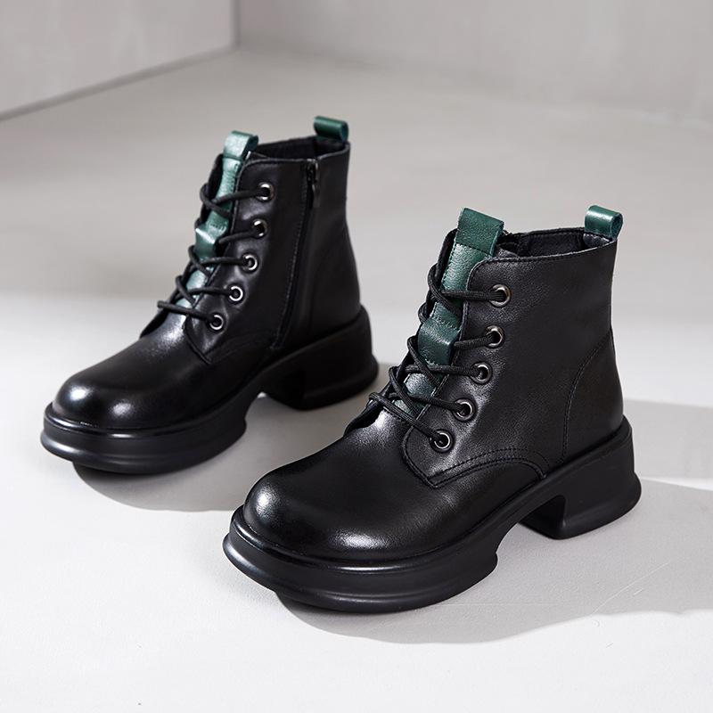 

Первый слой коровьей кожи короткие ботинки для женщин на осень и зиму 2025 года, новые бархатные повседневные кожаные ботинки Мартин на толстой подошве f 35