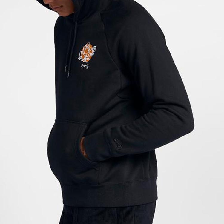 Nike Floral Print Fleece Pullover Hoodie Men Tops Black 937836-010