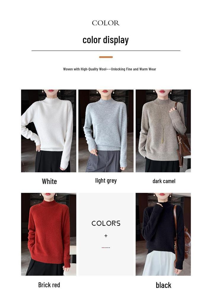 Autumn/Winter Women's Double-Ply Thick Wool Half-High Collar Raglan Sleeve Sweater 