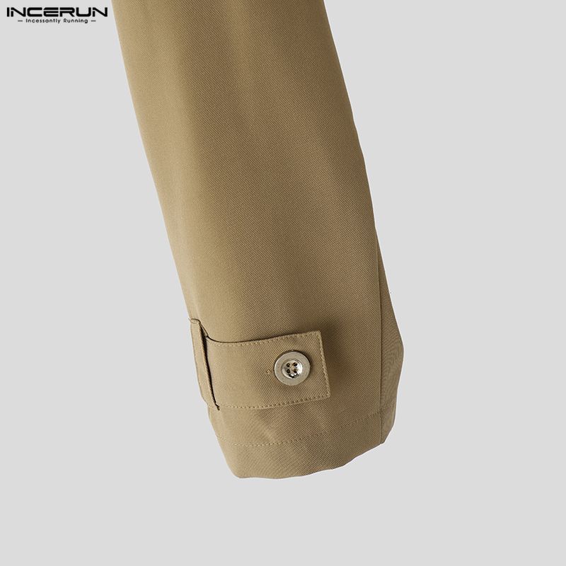 INCERUN 2PCS Men Lapel Neck Long Sleeve Cropped Tops Pants Two Piece Suit Casual Outfits Sets