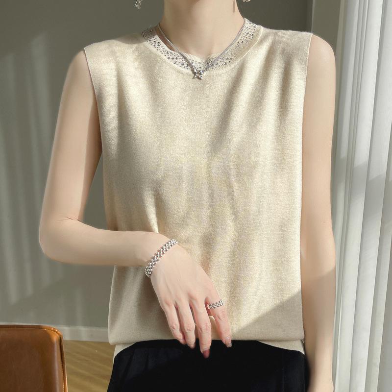 

INDFS Женская мода Повседневный Осень Зима Однотонный Принт Без Рукавов Свитера О-Образным Вырезом XL бежевый