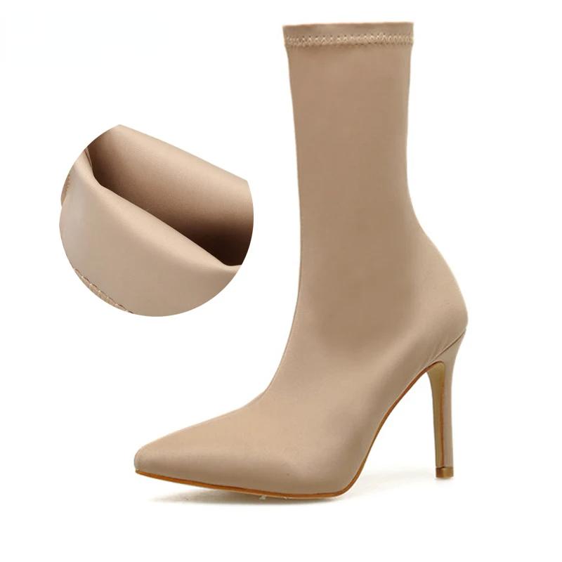 New Spring Stretch Boots Women Lycra Sock Botas Altas Fashion Pointed Toe Thin High Heels Pole Dance Heels Cozy Ankle Boots