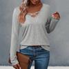 Women's V-neck Solid Color Casual Loose Long Sleeve T-shirt Top