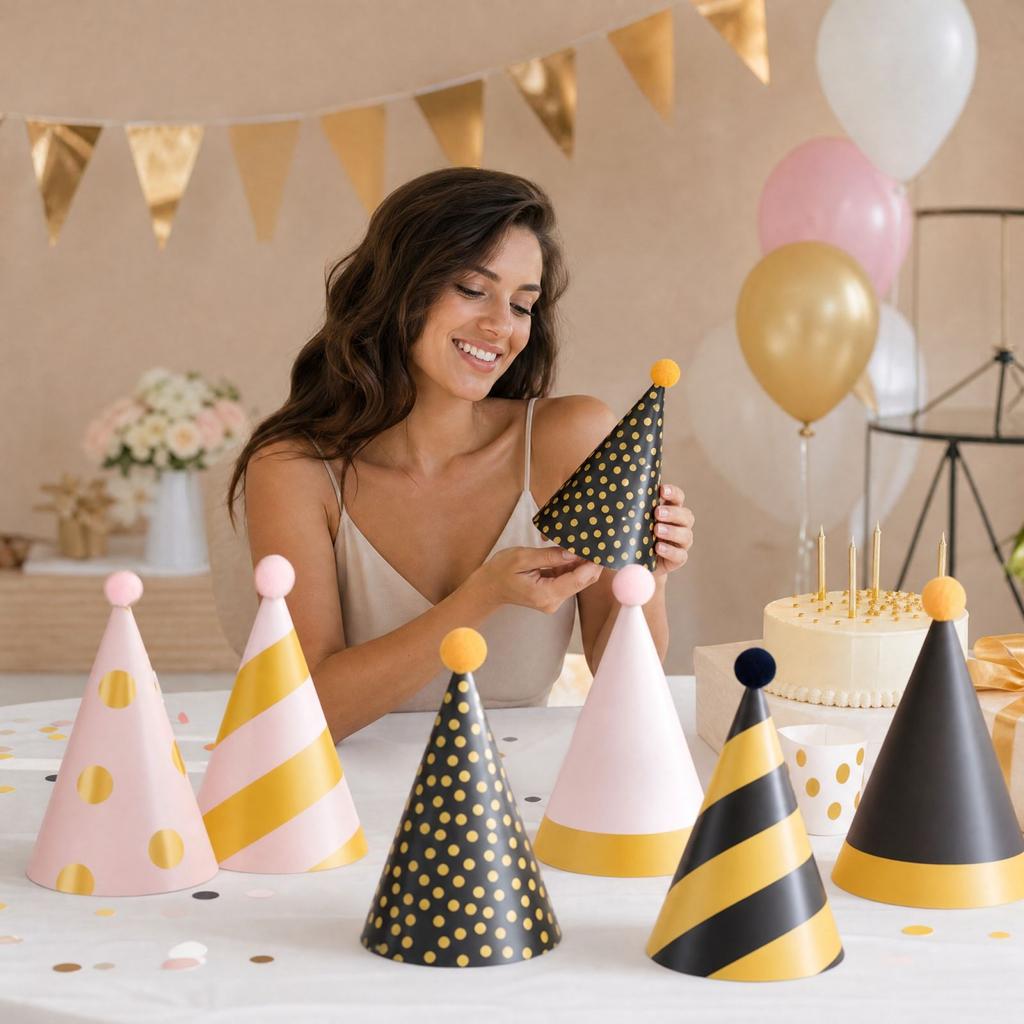 Birthday Party Hats with Pom Poms for Adults and Kids, Birthday Theme Party Decoration Supplies