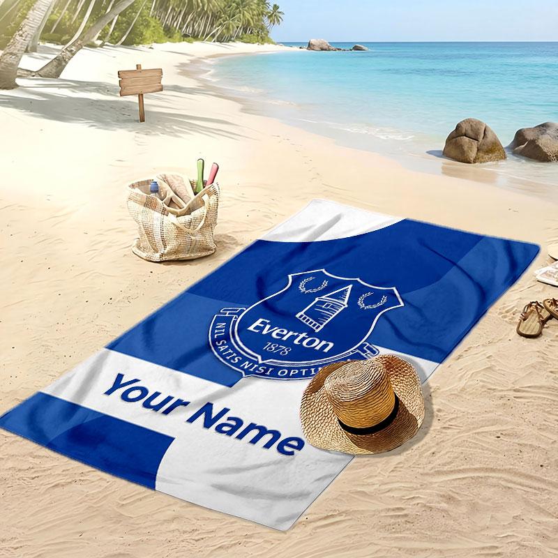 Everton FC Personalized Printed Beach Towel Soccer Logo Support Custom Name Text Absorbent Towel For Sport Travel Special Gift