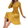 Women's Solid Color Long-sleeved V-neck Knee-length Dress