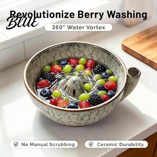 Fresh Fruit Preservation Basin Ceramic Berry Swirl Bowl Auto Washing Vegetable Wash Bowl Colander with Drain Holes Kitchen Produce Cleaner