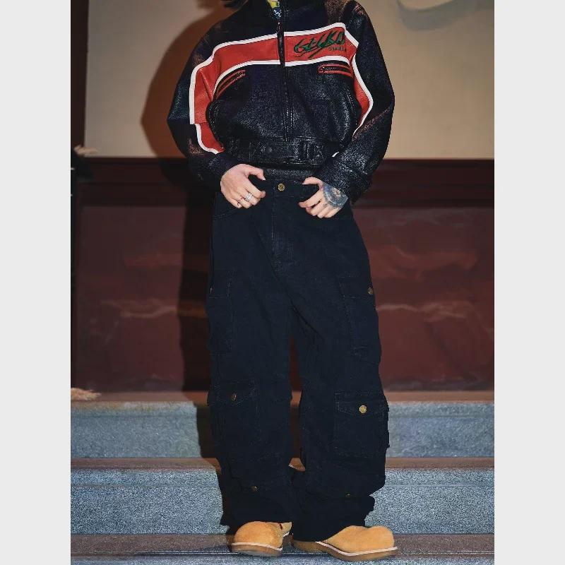 2024 Ami Khaki Retro Casual Unisex Overalls - Trendy Wide-Leg, Straight Pants with Multiple Pockets