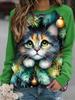 Christmas Women's Sweatshirts Cute Cat Graphic Casual Long Sleeve O-Neck Regular Tops Streetwear Casual Pullover  Fall Winter