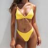 2 Pcs/Set Swimwear Set Solid Color Simple Quick-drying Classic Summer Bikini