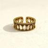 Adjustable Open Ring Men Women Vintage Gold-Tone Copper With Garnet Stone Geometric Design Inspired By Roman Column