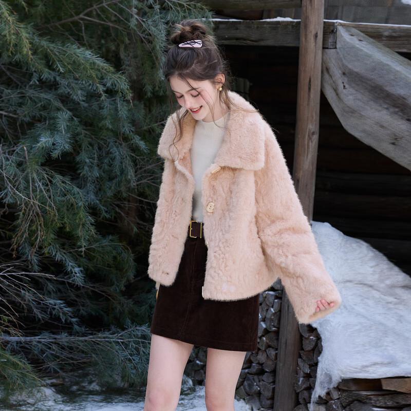 Sancai 2025 Winter Warm Pink Faux Fur Short Coat M 160/84A