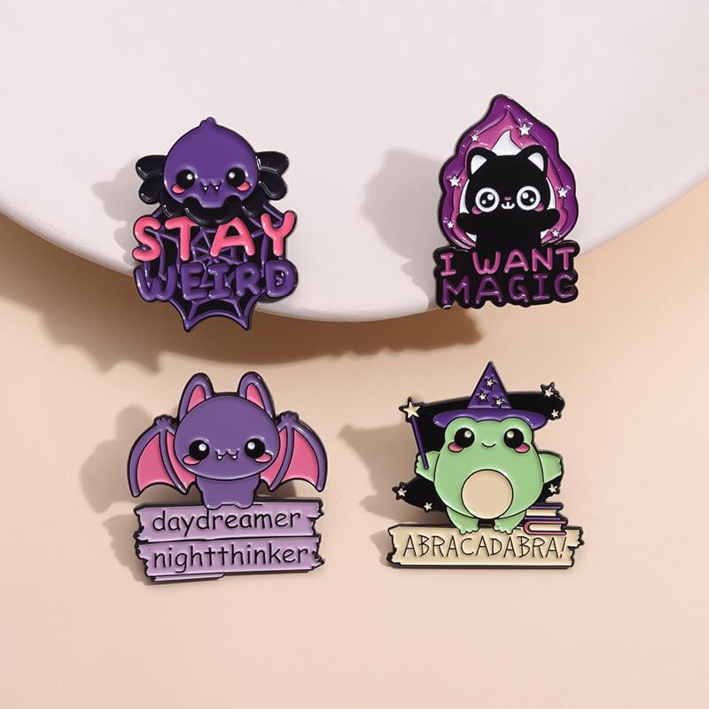Animal Letter Whimsical Metal Badge Brooch Featuring Quirky Frog And Bat Style
