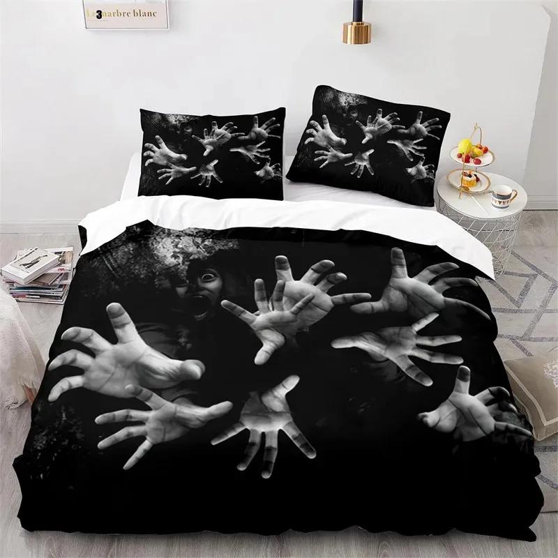 Horror Theme Spooky Bedding Set Boys Girls Twin Queen Size Duvet Cover Pillowcase Bed Kids Adult Home Textileextile