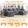 Modular 4-Seater Sofa (2 Footstools), Cushion, Cup Holder, 2 Side Pockets, Foam/Spring Core. Freely Combinable(gray Chenille Fabric)