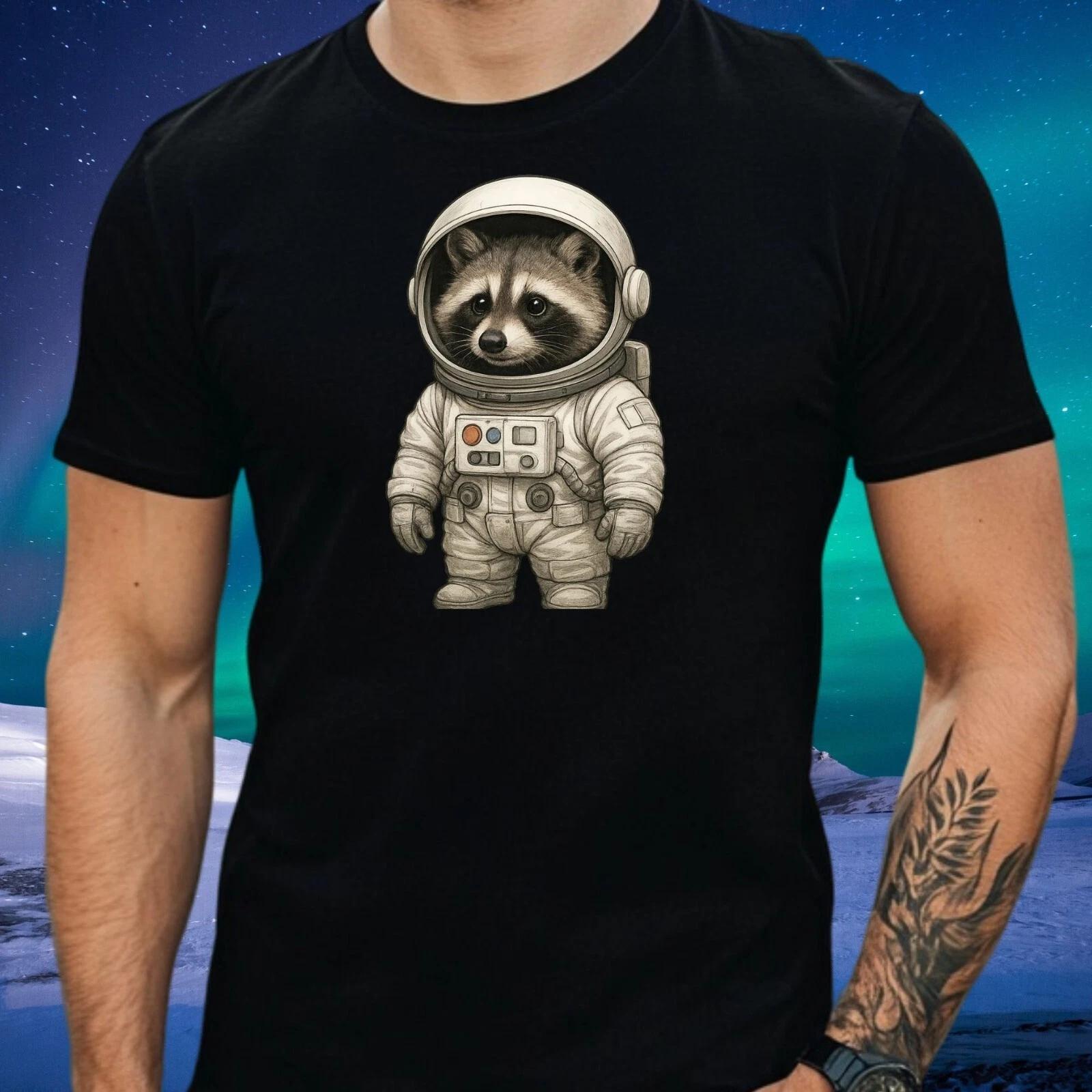 T-Shirt Herren Waschbär Astronaut Motiv Baumwolle Größe S bis 5XL S