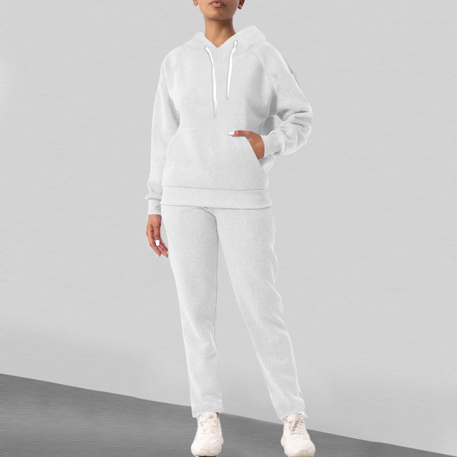 

Женская мода сплошной цвет с длинными рукавами и длинными брюками спортивный комплект из двух предметов M