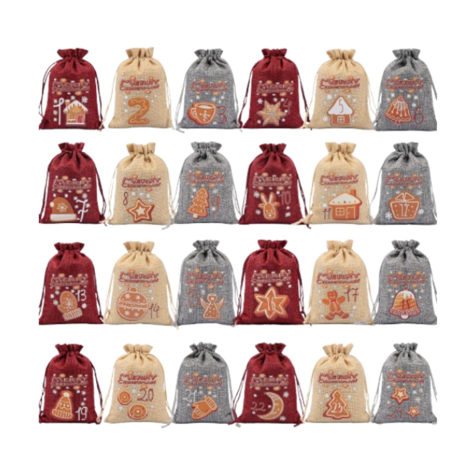 24x Christmas Gift Bag Linen Party Favors Candy Bag for Shopping Party Event