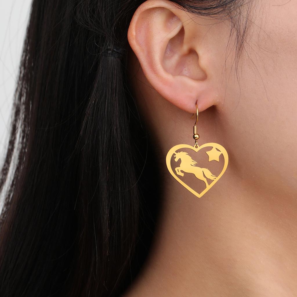 Cazador Horse Heart Pendant Earrings for Women Stainless Steel Gold Color Animal Jewelry Earrings Birthday Valentine Gift