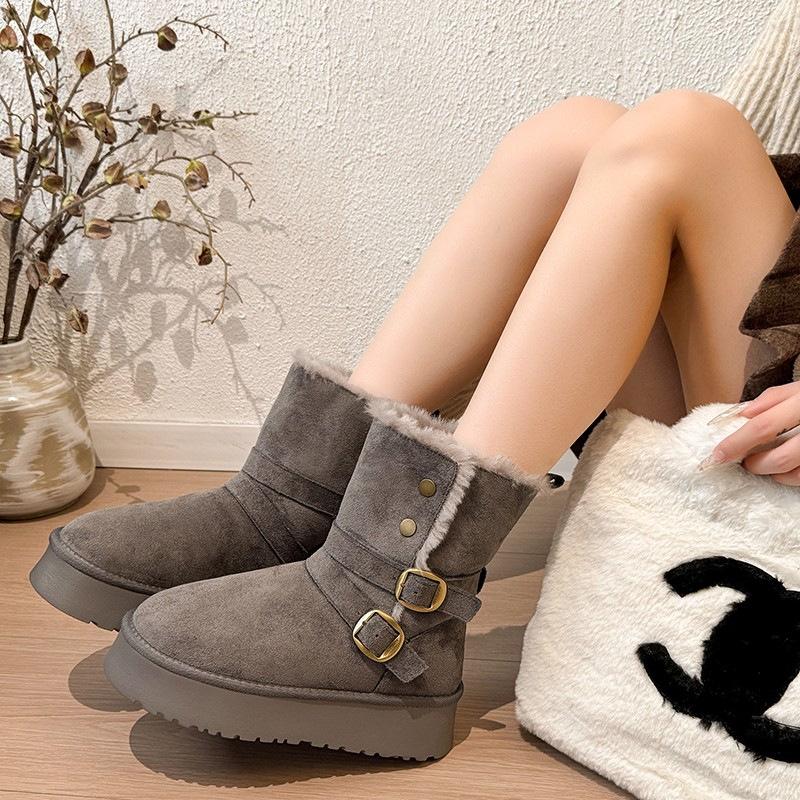 Retro niche design sense thick sole heightening velvet warm snow boots women s autumn and winter versatile cotton shoes tide 40 серый