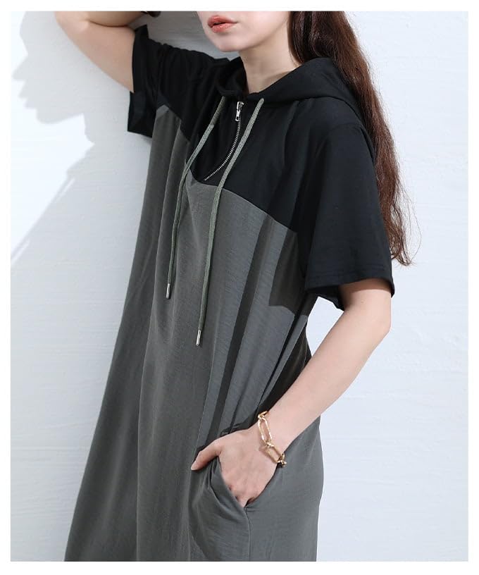 A hoodie dress for women featuring a Long short and Perfect for Free stylish, one-piece color-block design. length, sleeves, hooded, flattering,