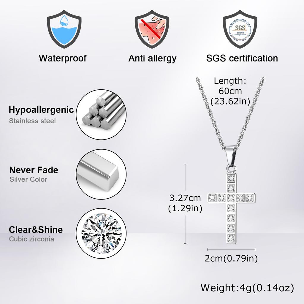 Vnox Faith Cross Pendant Necklaces for Men Women, Car Rear Mirror Decor Cross, Prayer Christian Necklaces Collar