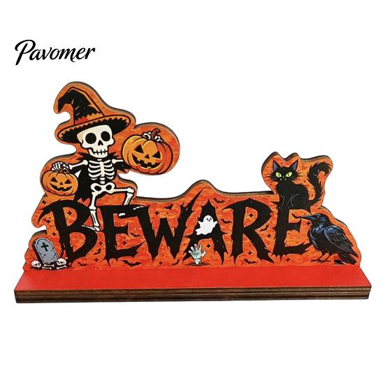 Halloween Room Tabletop Decor Pumpkin Haunted House Letter Ornament, Wooden Ornaments Spooky Festive Desk Decoration for Party Props Unique