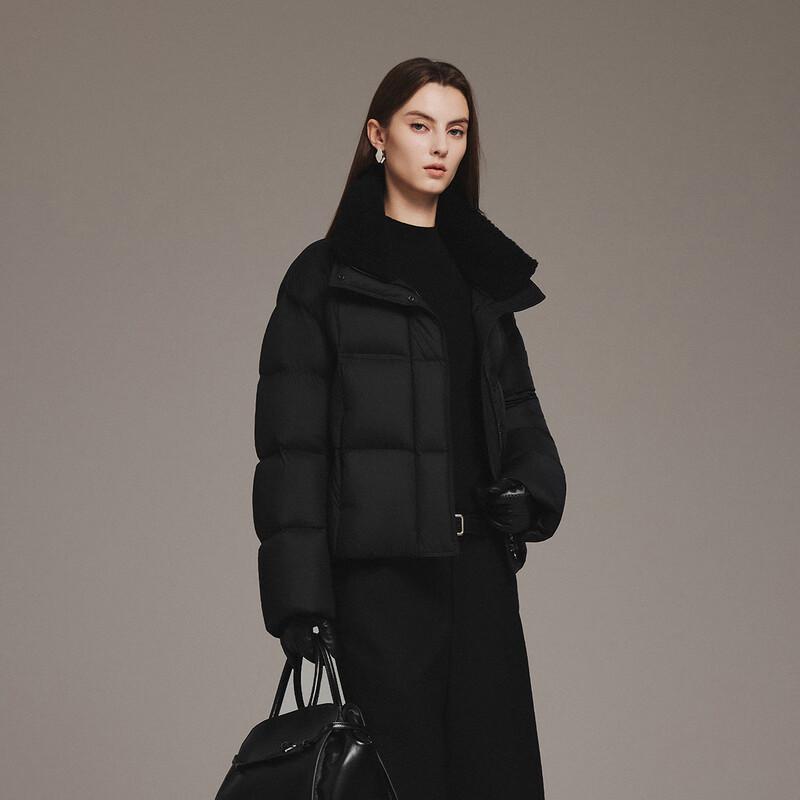 Tanboer Women's Short Lamb Wool Stand Collar Oversized Down Jacket