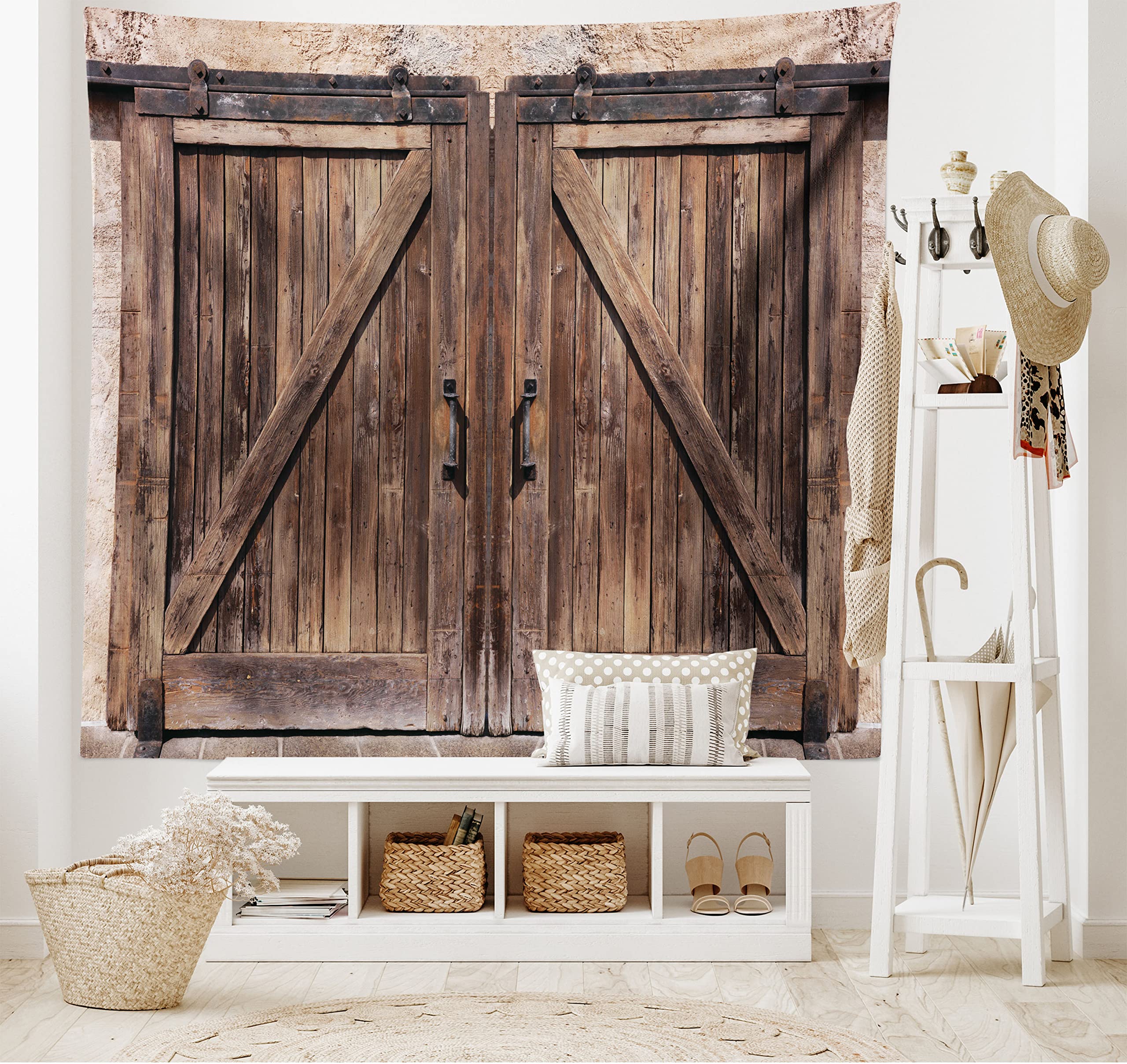 Деревянный гобелен с принтом на дверь сарая в деревенском стиле — фото 15