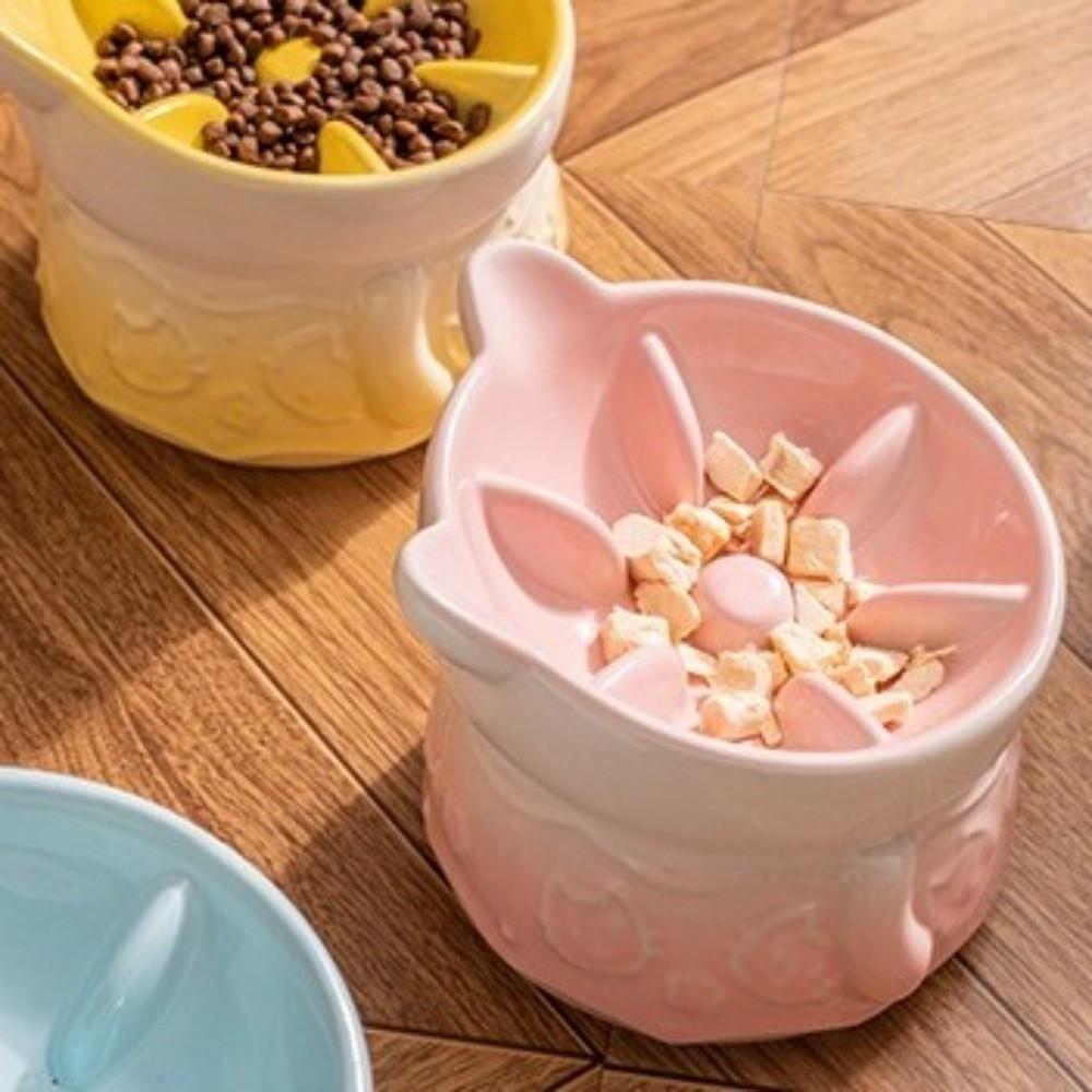 Slanted Mouth Pet Feeder Bowl Ceramic Cat High Foot Bowl Cat Slow Food Bowl  for Feeding