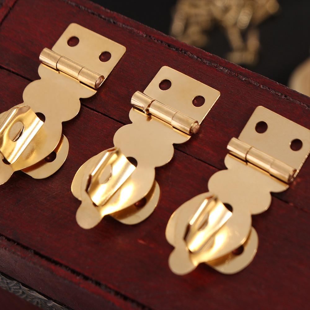 6pcs Vintage Box Buckle with Screws Brass Clasp Exquisite Brass Padlock Hasp  Jewelry Box