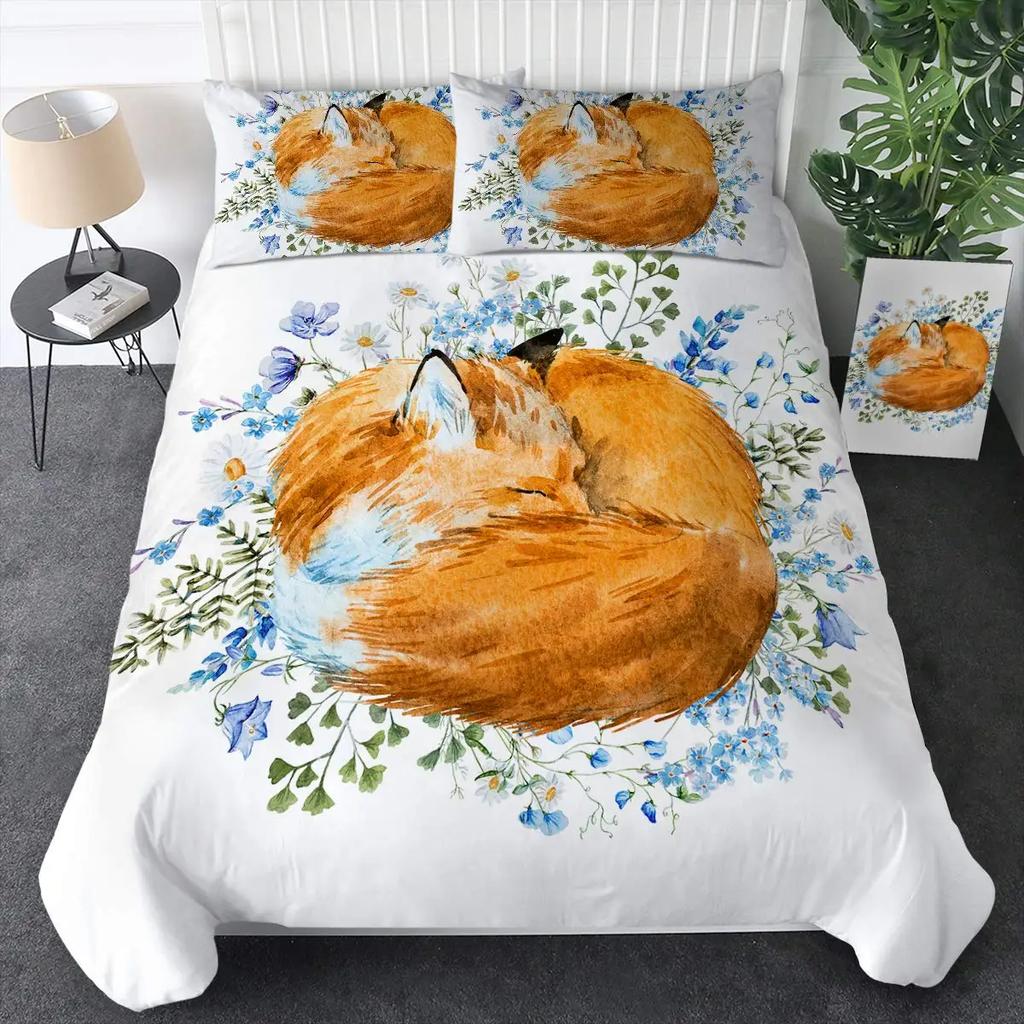 Tribal Ethnic Orange Fox Duvet Cover Set Woodland Animals Comforter Cover Set 2/3Pcs Dream Catcher Bedding Set Soft Qulit Cover