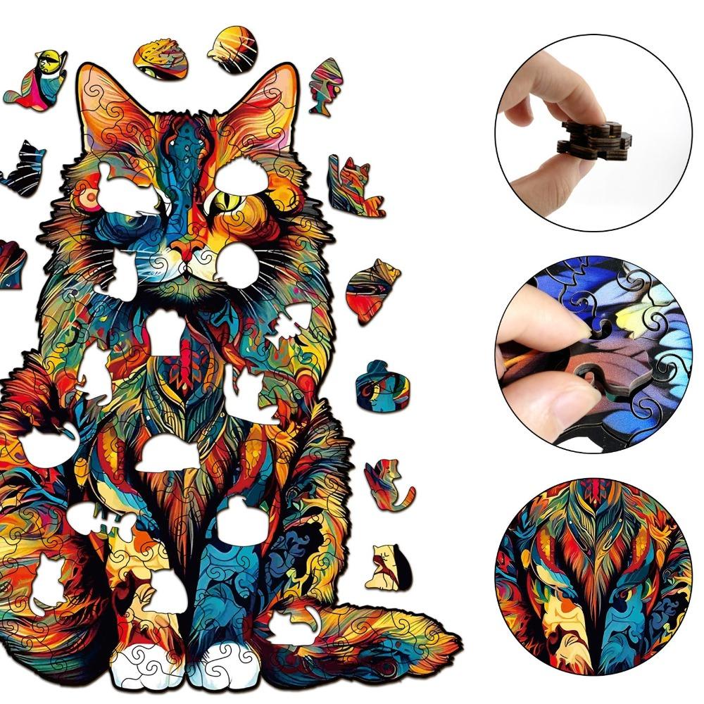Cat Puzzle Wooden Special-Shaped Splicing Toy Piggy Bank Decorative Painting Decompression Puzzle