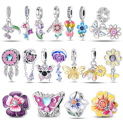 100% Copper Beautiful Spring Flowers Butterfly Firefly Charms Beads Fit Original Bracelets Diy Jewelry