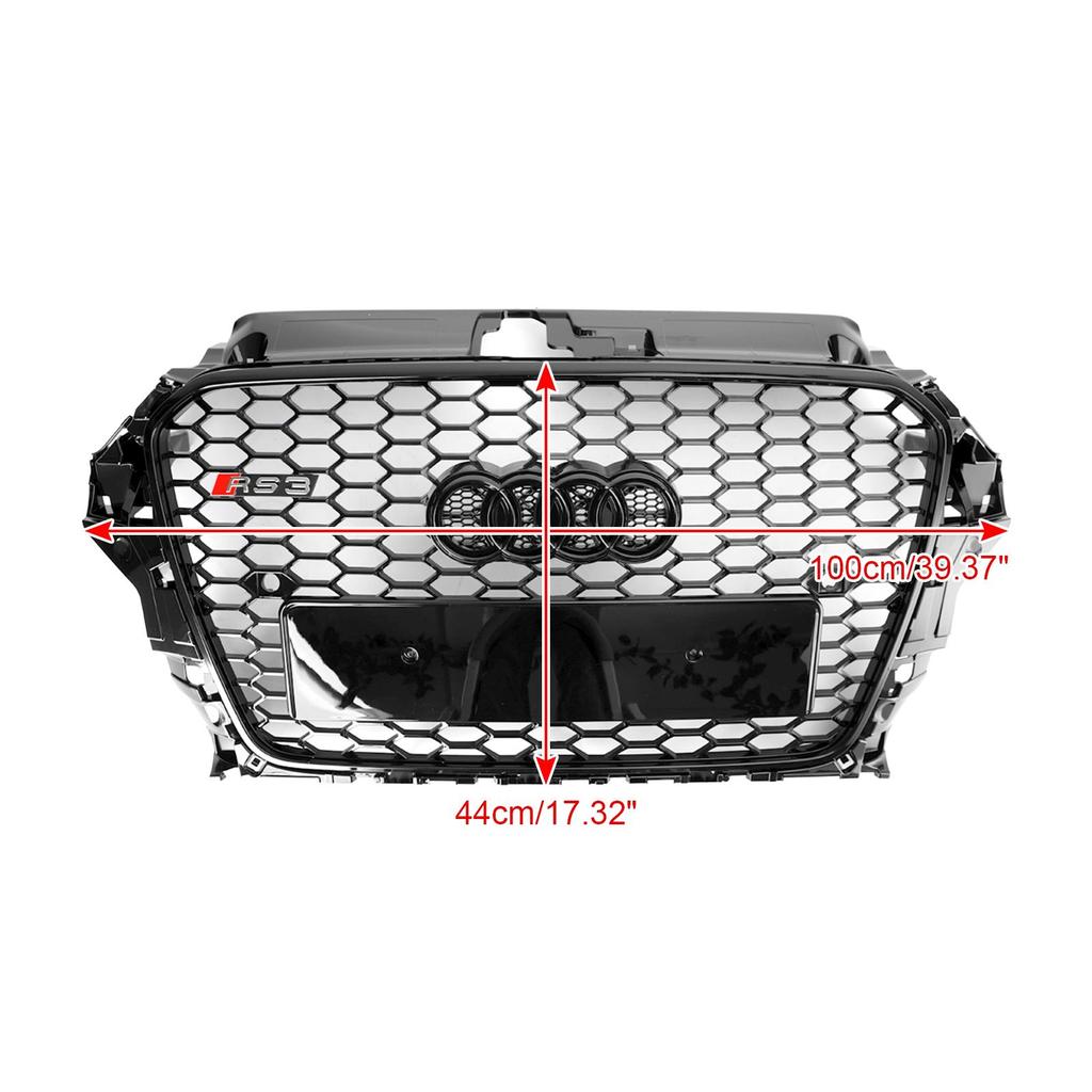 RS3 Style Front Hood Henycomb Bumper Grille Grill Fit A3 S3 2013-2016 Black