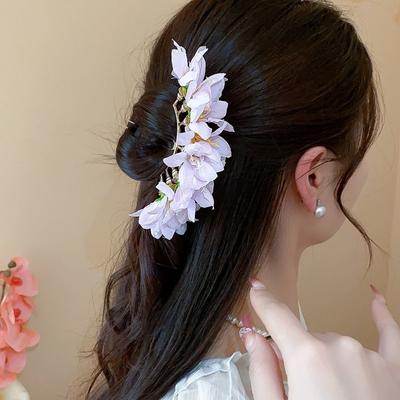 Großer Blumen-Haarstab Böhmischer Braut-Haarschmuck Eleganter Chinesischer Stil Seitenclip Mädchen