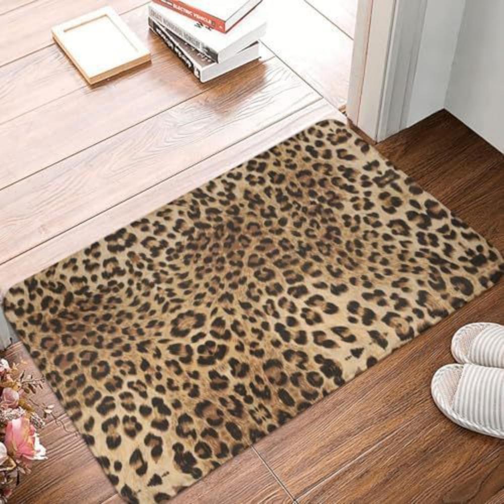 1Pcs RLeopard Print Fur Pattern Door Mat WELCOME Rug Living Room Bedroom Entry Doormat Outdoor Nonslip Floor Mat Kitchen Mat