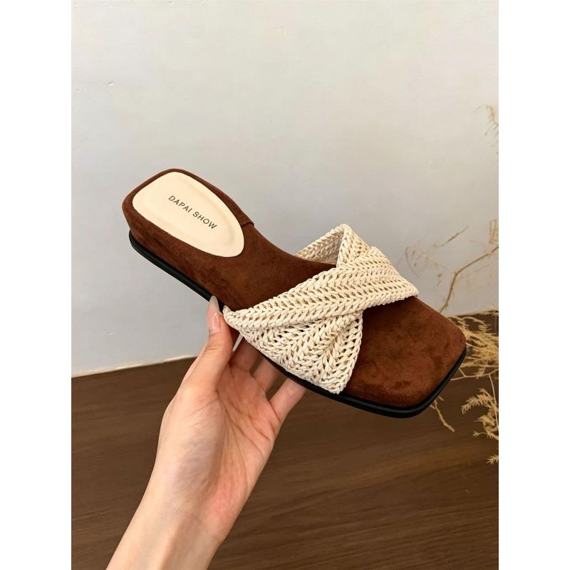 French Cool Slippers Women's Shoes Summer New Wedges Sandals One-word Slippers Beach Shoes Women's High-end Wear
