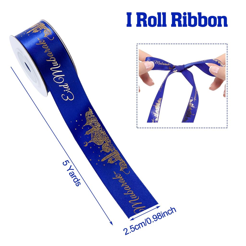 2.5cm 5 Yards Golden Print Roller Ribbons Eid Mubarak Festival Wrapping Ribbon Wrap Paper Gifts Islamic Muslim Party Supplies
