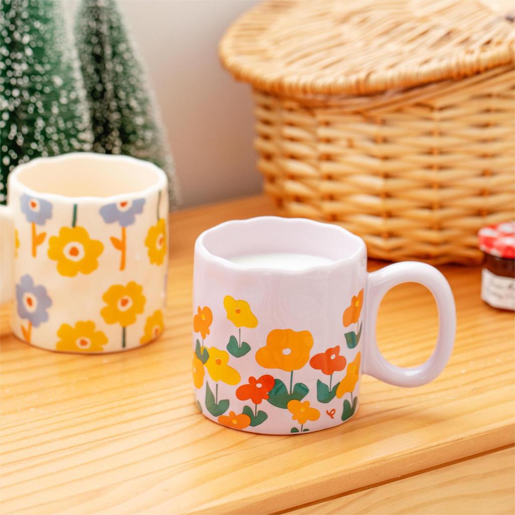 High Value Cute Flower Ceramic Mug Home Breakfast Cup Large Capacity Water Cup Office Cup Coffee Cup