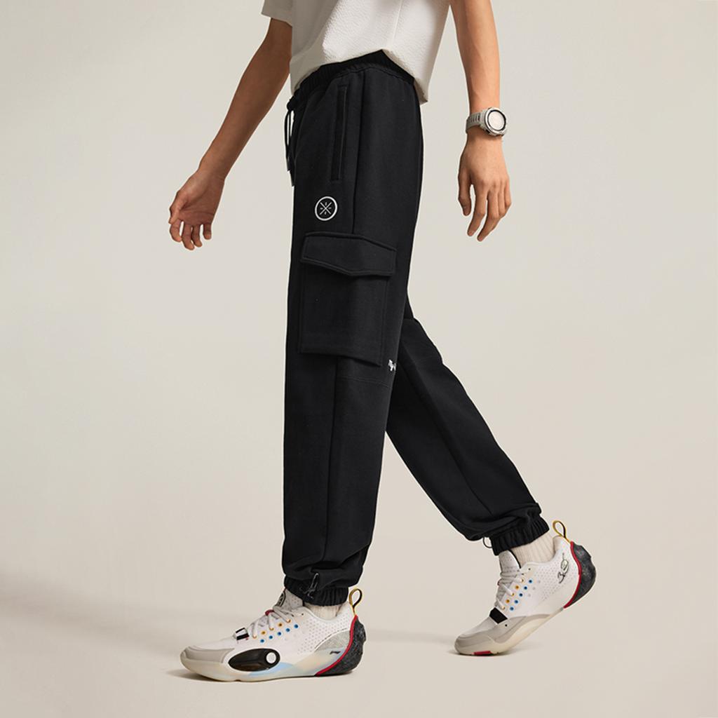 Li Ning Wow Wade Series Devil Fish Fleece Warm Loose Skin-Friendly Soft Comfortable Letter Pattern Lace-Up Knitted Sports Pants Men Pants AKLV785-1