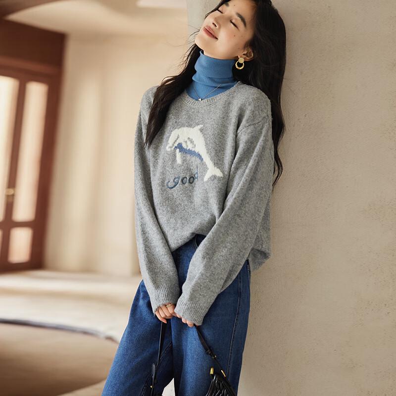 VICTORIA&VERA Women's Dolphin Jacquard Knit Sweater