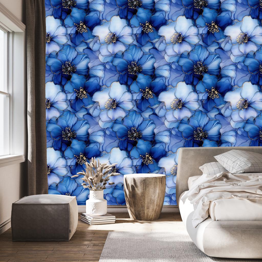 Ink Blue, Azure, Navy Blue and White Wallpaper for Living Room and Bedroom 50x1000