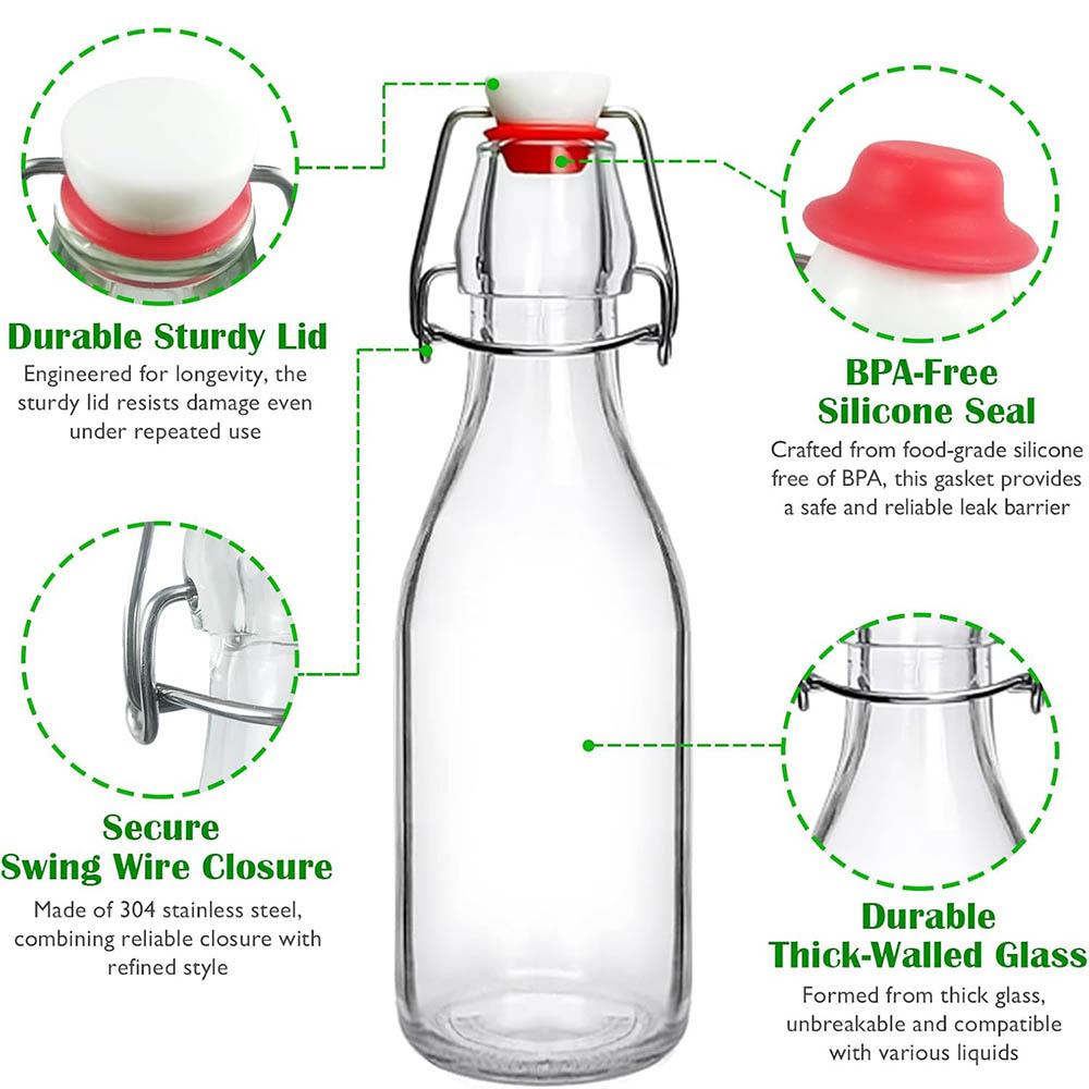 Swing Top Glass Bottles 8.5oz,Flip Top Glass Bottle with Airtight Lid for Fermentation,Mead,Coquito,Vinegar,Beer,Kefir,Juice,Oil