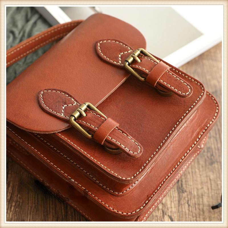 Johnature Women's Literary Genuine Leather Small Bag Vintage Solid Color Messenger Bag Natural Cowhide Shoulder & Crossbody Bags