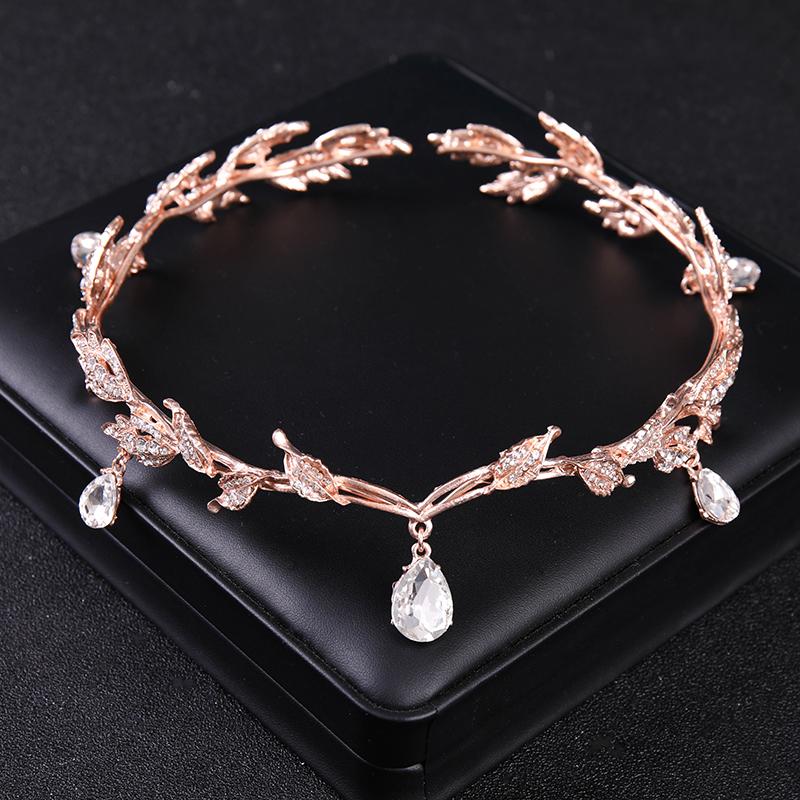 Rose Gold Crystal Bridal Tiaras and Crowns for Women Bride Rhinestone Prom Diadem Headband Bridal Wedding Hair Accessories Crown