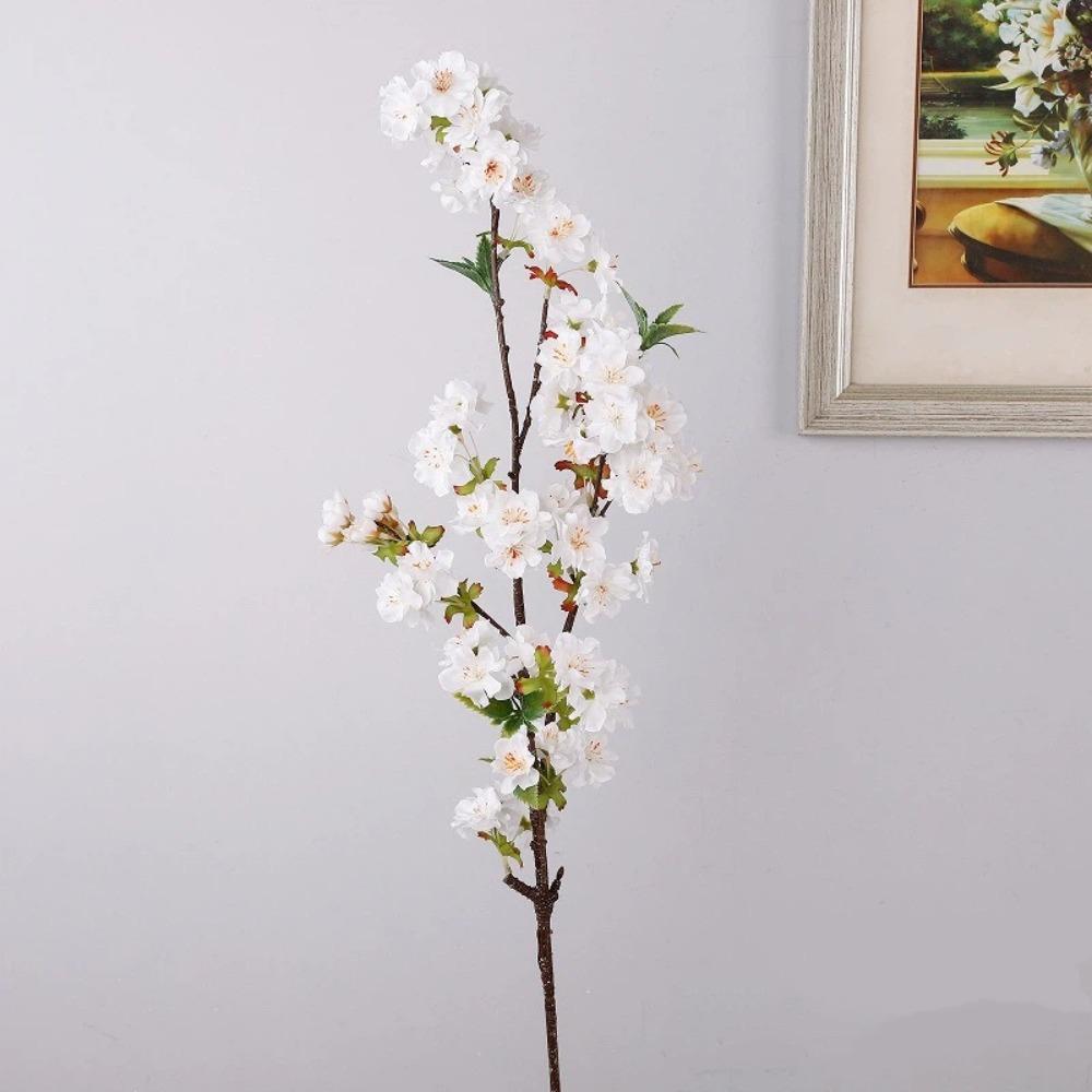 Long Artificial Cherry Blossom with Leaves Fake Flower Silk Cherry Blossoms Branch  Home Decoration