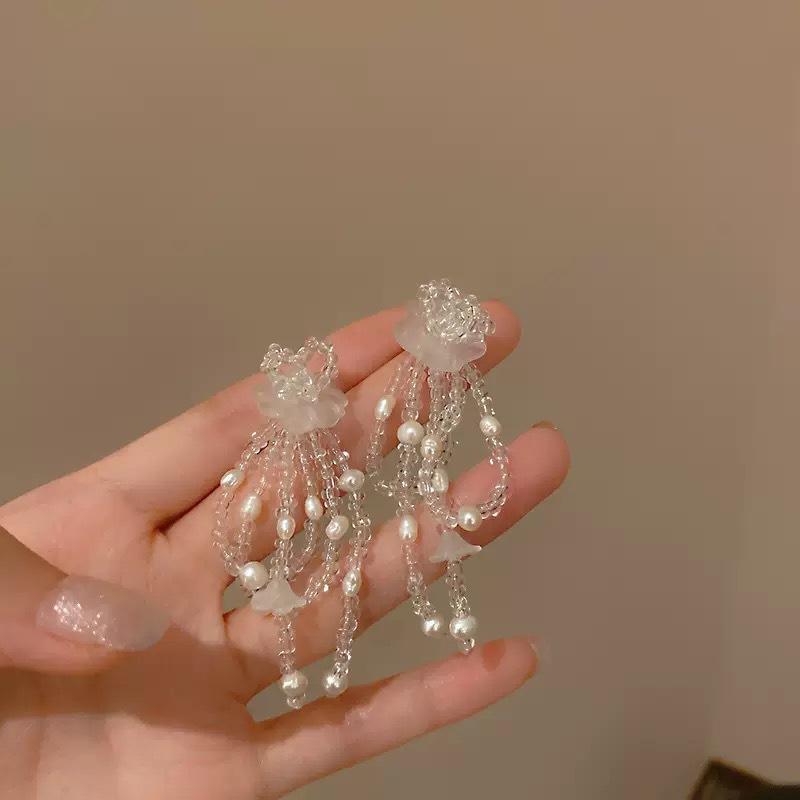 

Silver needle glazed love flower earrings, new small fresh earrings in summer, dopamine earrings.